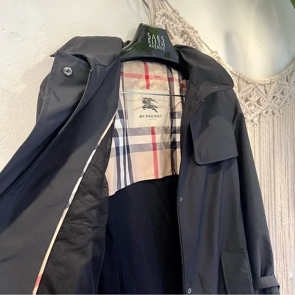 Burberry Womens Black Nova Print Trench Coat / Rain Jacket Size Large / 12 - 14 - Picture 2 of 10